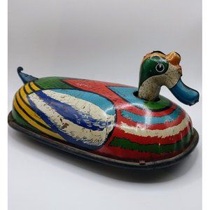 Rare Pre-War Antique Lindstrom Tin Lithograph Wind Up Duck Metal Colorful
